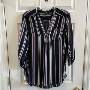 Iz Byer Black and Pink Striped Top - Size L